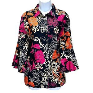 Chico's Women’s Size 2 Black Blouse Floral Design